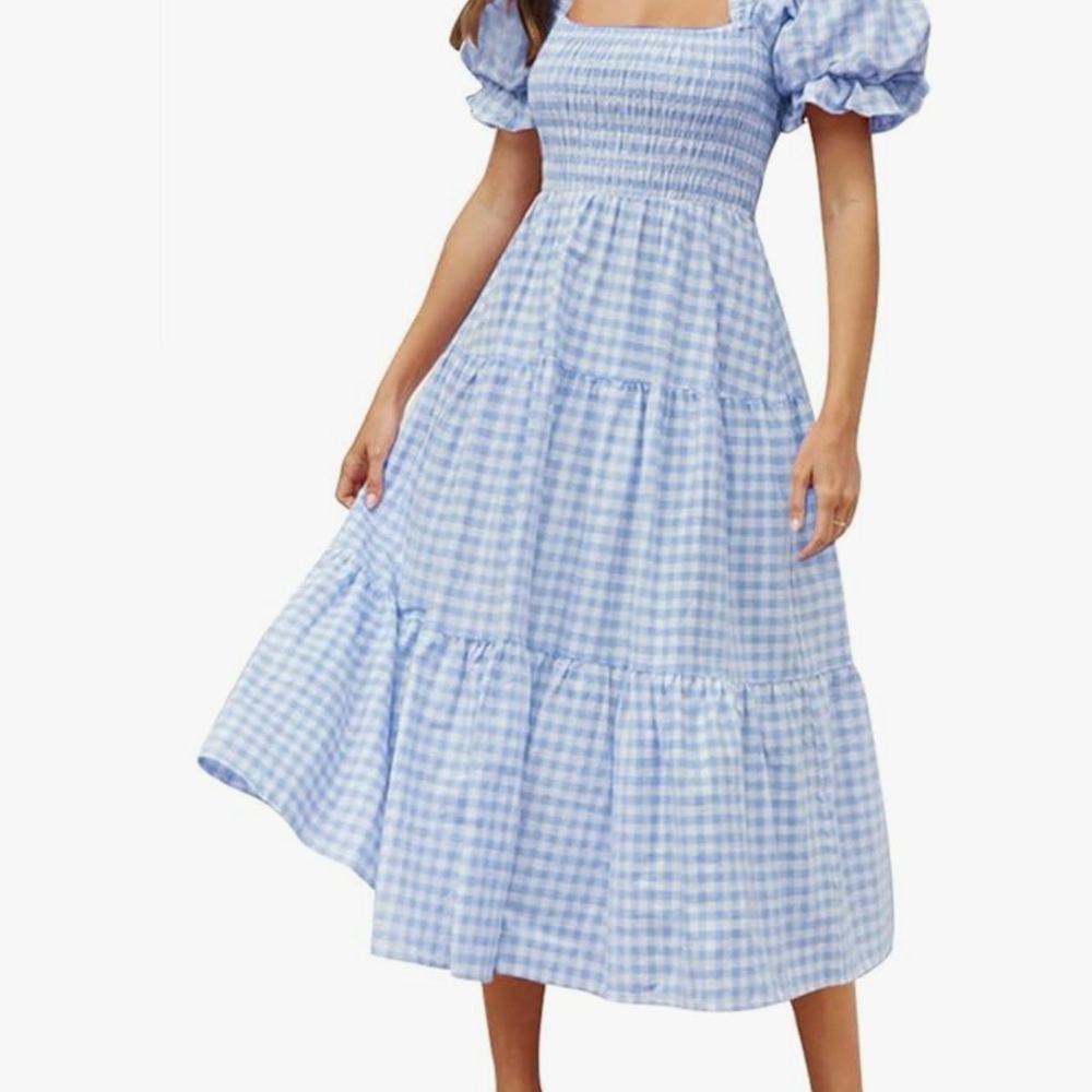 Blue and White Tiered Ruffle Midi Sundress